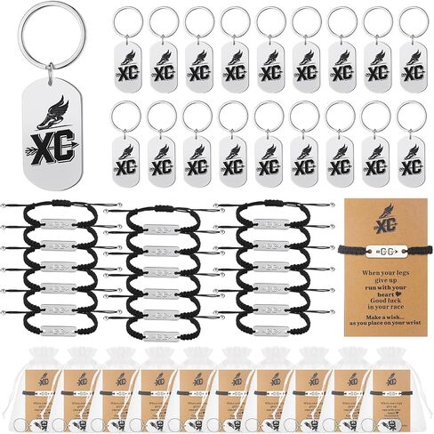 18 Sets Cross Country Themed Gift for Runner Stainless Steel Xc Keychain, Adjustable Running Bracelets Charm with Cards and Organza Bags for Men Women Runner Track and Field Marathon Team in Saudi Arabia