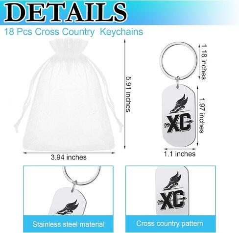 18 Sets Cross Country Themed Gift for Runner Stainless Steel Xc Keychain, Adjustable Running Bracelets Charm with Cards and Organza Bags for Men Women Runner Track and Field Marathon Team in Saudi Arabia