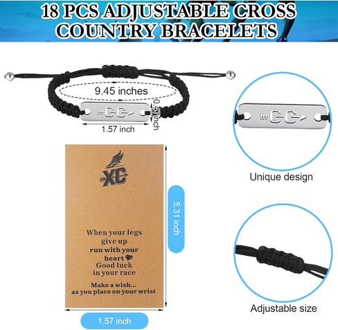 18 Sets Cross Country Themed Gift for Runner Stainless Steel Xc Keychain, Adjustable Running Bracelets Charm with Cards and Organza Bags for Men Women Runner Track and Field Marathon Team in Saudi Arabia