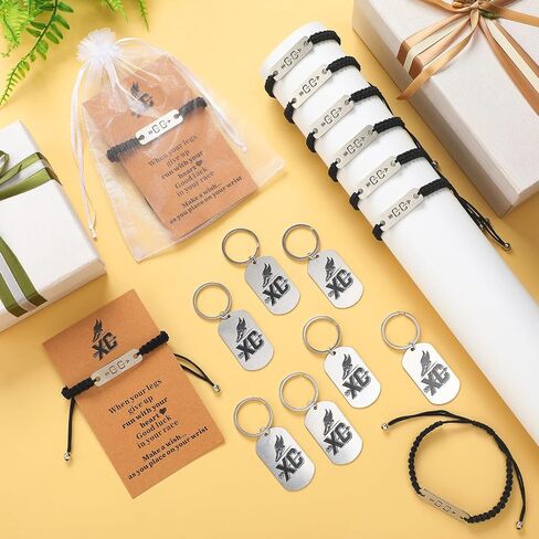 18 Sets Cross Country Themed Gift for Runner Stainless Steel Xc Keychain, Adjustable Running Bracelets Charm with Cards and Organza Bags for Men Women Runner Track and Field Marathon Team in Saudi Arabia