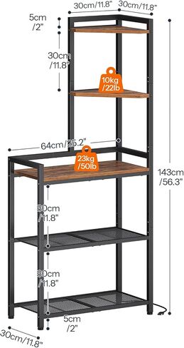 HOOBRO 5-Tier Corner Shelf Stand, Corner Shelf with LED Light, 56.3" Tall Corner Bookshelf, Display Rack Storage Organizer with Table, for Small Spaces, Living Room, Entryway, Rustic Brown BF69DCJ01 in Saudi Arabia