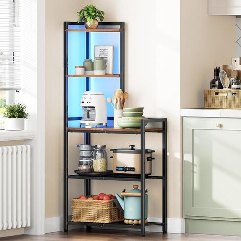 HOOBRO 5-Tier Corner Shelf Stand, Corner Shelf with LED Light, 56.3" Tall Corner Bookshelf, Display Rack Storage Organizer with Table, for Small Spaces, Living Room, Entryway, Rustic Brown BF69DCJ01 in Saudi Arabia