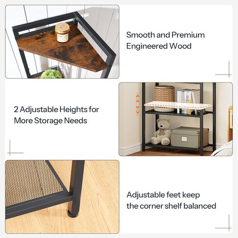 HOOBRO 5-Tier Corner Shelf Stand, Corner Shelf with LED Light, 56.3" Tall Corner Bookshelf, Display Rack Storage Organizer with Table, for Small Spaces, Living Room, Entryway, Rustic Brown BF69DCJ01 in Saudi Arabia