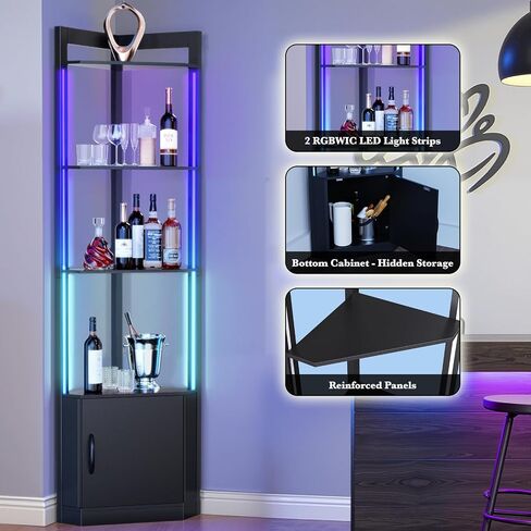 رف زاوية 5 مستويات مع ضوء RGB LED ، خزانة شاشة طويلة 65 بوصة مع التخزين ، والتحكم عن بُعد وتطبيق ، وسطوع قابلة للتعديل/درجة حرارة اللون ، ومصباح أرضي مع أرفف لغرفة غرفة المعيشة (أسود) in Kuwait