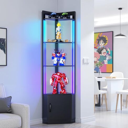 رف زاوية 5 مستويات مع ضوء RGB LED ، خزانة شاشة طويلة 65 بوصة مع التخزين ، والتحكم عن بُعد وتطبيق ، وسطوع قابلة للتعديل/درجة حرارة اللون ، ومصباح أرضي مع أرفف لغرفة غرفة المعيشة (أسود) in Kuwait