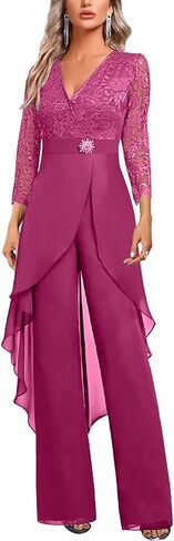 2 Pieces Mother of The Bride Pant Suits 2025 3/4 Sleeve Chiffon Wedding Guest Formal Outfits in Saudi Arabia