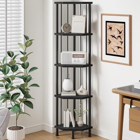 HOOBRO 5-Tier Corner Shelf Stand, Industrial 58.3" Corner Shelf, Corner Bookshelf Storage Stand, Tall Display Shelf Plant Stand for Small Space, Bathroom, Living Room Decor, Rustic Brown BF93CJ01 in Saudi Arabia