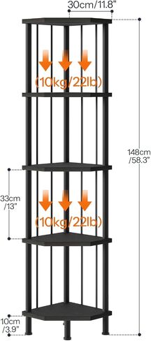 HOOBRO 5-Tier Corner Shelf Stand, Industrial 58.3" Corner Shelf, Corner Bookshelf Storage Stand, Tall Display Shelf Plant Stand for Small Space, Bathroom, Living Room Decor, Rustic Brown BF93CJ01 in Saudi Arabia