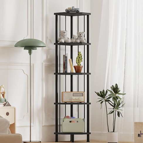 HOOBRO 5-Tier Corner Shelf Stand, Industrial 58.3" Corner Shelf, Corner Bookshelf Storage Stand, Tall Display Shelf Plant Stand for Small Space, Bathroom, Living Room Decor, Rustic Brown BF93CJ01 in Saudi Arabia