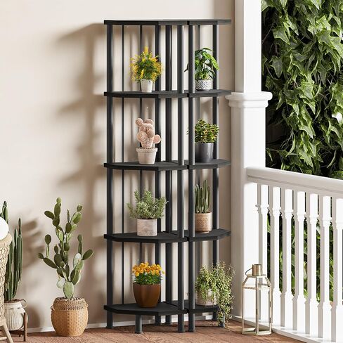 HOOBRO 5-Tier Corner Shelf Stand, Industrial 58.3" Corner Shelf, Corner Bookshelf Storage Stand, Tall Display Shelf Plant Stand for Small Space, Bathroom, Living Room Decor, Rustic Brown BF93CJ01 in Saudi Arabia