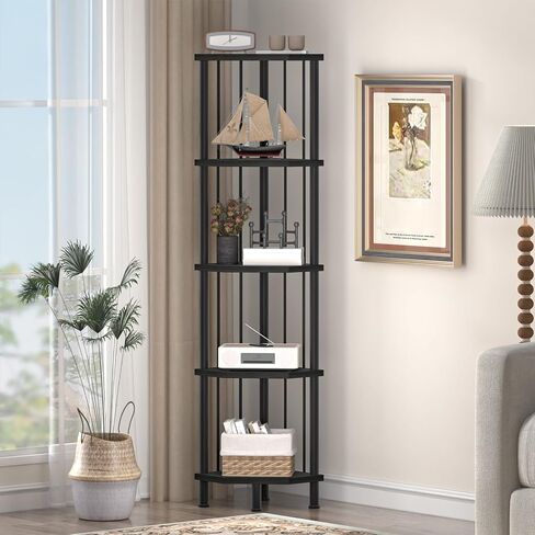 HOOBRO 5-Tier Corner Shelf Stand, Industrial 58.3" Corner Shelf, Corner Bookshelf Storage Stand, Tall Display Shelf Plant Stand for Small Space, Bathroom, Living Room Decor, Rustic Brown BF93CJ01 in Saudi Arabia