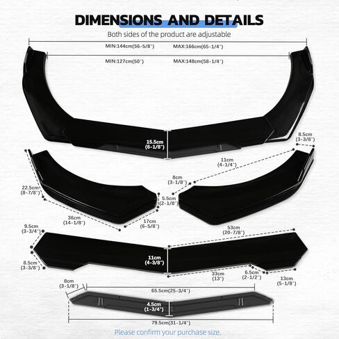 Universal Car 4 PCS Kit Front Bumper Lip Spoiler Splitter Front Bumper Lip Splitter Body Kit Compatible with Honda Civic Accord Toyota Corolla Hyundai Cadillac CTS Nissan Altima Ford Mazda in Kuwait