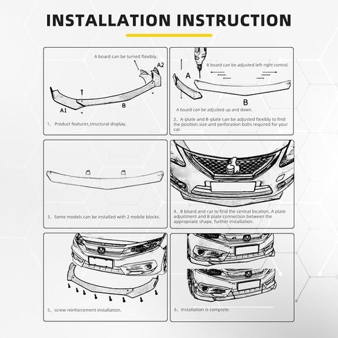 Universal Car 4 PCS Kit Front Bumper Lip Spoiler Splitter Front Bumper Lip Splitter Body Kit Compatible with Honda Civic Accord Toyota Corolla Hyundai Cadillac CTS Nissan Altima Ford Mazda in Kuwait