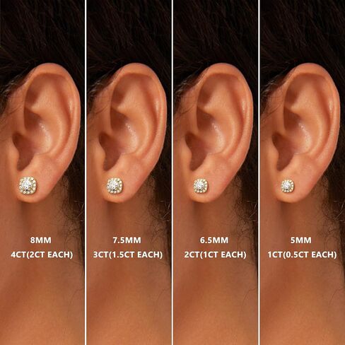Moissanite Halo Earrings Studs : 18K Gold Plated Solid 925 Sterling Silver Stud Earring for Women Men Hypoallergenic Dainty Moissanite Jewelry for Sensitive Ear Round Cut D Color VVS1 1CT-4CT in Saudi Arabia