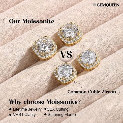 Moissanite Halo Earrings Studs : 18K Gold Plated Solid 925 Sterling Silver Stud Earring for Women Men Hypoallergenic Dainty Moissanite Jewelry for Sensitive Ear Round Cut D Color VVS1 1CT-4CT in Saudi Arabia