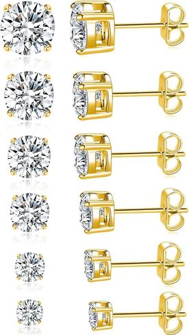 MDFUN Titanium Stud أقراط مجموعة Zirconia hypoallergenic cubic zirconia جولة الجراحية الفولاذ المقاوم للصدأ 4 مجوهر in Kuwait