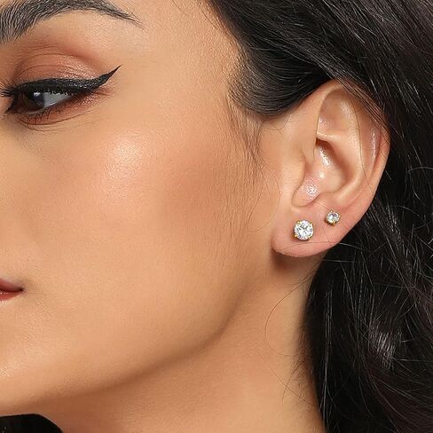 MDFUN Titanium Stud أقراط مجموعة Zirconia hypoallergenic cubic zirconia جولة الجراحية الفولاذ المقاوم للصدأ 4 مجوهر in Kuwait
