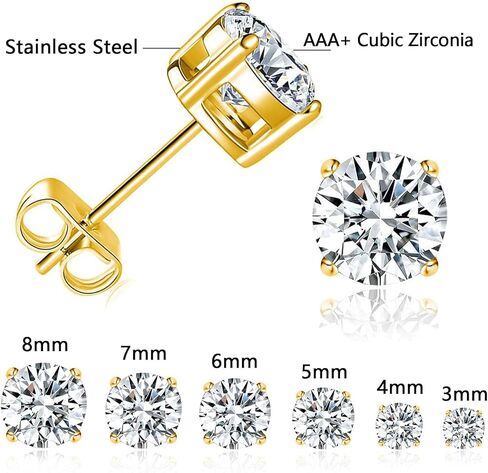 MDFUN Titanium Stud أقراط مجموعة Zirconia hypoallergenic cubic zirconia جولة الجراحية الفولاذ المقاوم للصدأ 4 مجوهر in Kuwait