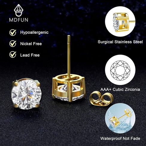 MDFUN Titanium Stud أقراط مجموعة Zirconia hypoallergenic cubic zirconia جولة الجراحية الفولاذ المقاوم للصدأ 4 مجوهر in Kuwait