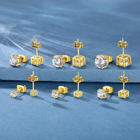MDFUN Titanium Stud أقراط مجموعة Zirconia hypoallergenic cubic zirconia جولة الجراحية الفولاذ المقاوم للصدأ 4 مجوهر in Kuwait