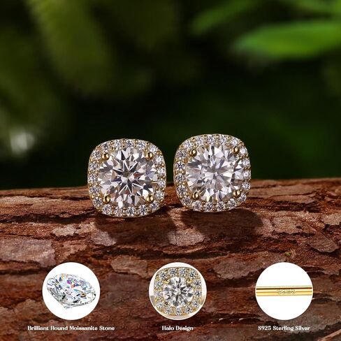 Moissanite Halo Earrings Studs : 18K Gold Plated Solid 925 Sterling Silver Stud Earring for Women Men Hypoallergenic Dainty Moissanite Jewelry for Sensitive Ear Round Cut D Color VVS1 1CT-4CT in Saudi Arabia