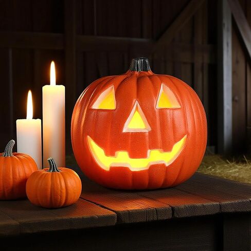 Halloween Light Up Pumpkin Jack O Lantern Pumpkins Decor Vintage Plastic Pumpkin Statue Halloween Table Decor Vintage Jackolentern Pumpkins Lights for Porch, Fireplace Mantle Home Party Decor in Saudi Arabia
