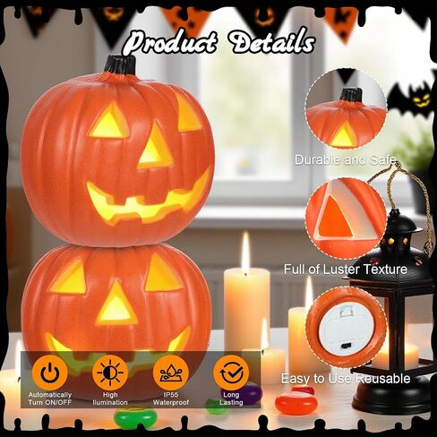 Halloween Light Up Pumpkin Jack O Lantern Pumpkins Decor Vintage Plastic Pumpkin Statue Halloween Table Decor Vintage Jackolentern Pumpkins Lights for Porch, Fireplace Mantle Home Party Decor in Saudi Arabia