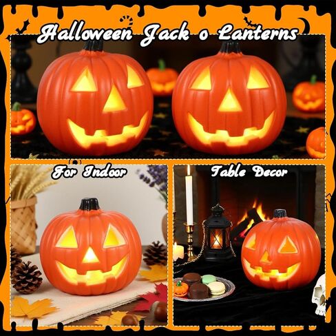Halloween Light Up Pumpkin Jack O Lantern Pumpkins Decor Vintage Plastic Pumpkin Statue Halloween Table Decor Vintage Jackolentern Pumpkins Lights for Porch, Fireplace Mantle Home Party Decor in Saudi Arabia