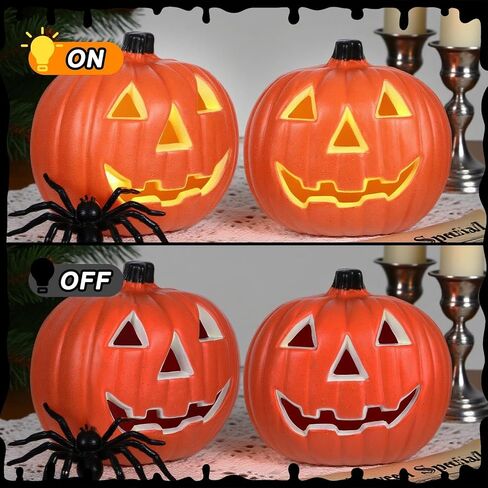Halloween Light Up Pumpkin Jack O Lantern Pumpkins Decor Vintage Plastic Pumpkin Statue Halloween Table Decor Vintage Jackolentern Pumpkins Lights for Porch, Fireplace Mantle Home Party Decor in Saudi Arabia
