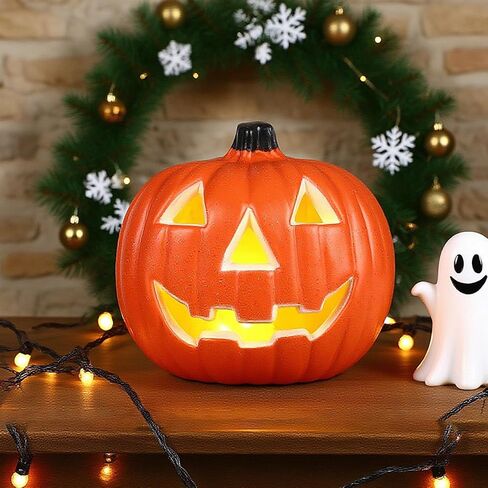 Halloween Light Up Pumpkin Jack O Lantern Pumpkins Decor Vintage Plastic Pumpkin Statue Halloween Table Decor Vintage Jackolentern Pumpkins Lights for Porch, Fireplace Mantle Home Party Decor in Saudi Arabia