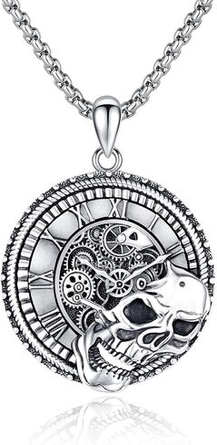 YueYuan Memento Mori Necklace 925 Sterling Silver Skull Pendant Retro Gothic Necklace Memento Mori Jewelry Gifts for Men in Saudi Arabia