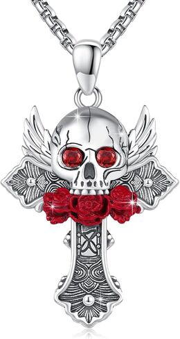 YueYuan Memento Mori Necklace 925 Sterling Silver Skull Pendant Retro Gothic Necklace Memento Mori Jewelry Gifts for Men in Saudi Arabia