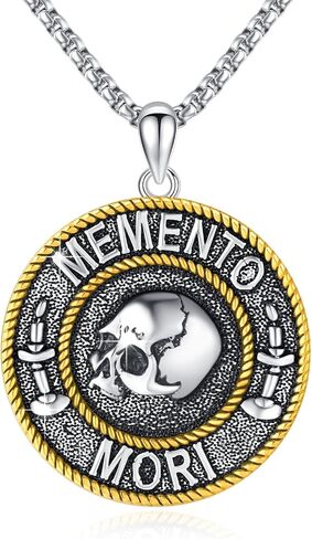 YueYuan Memento Mori Necklace 925 Sterling Silver Skull Pendant Retro Gothic Necklace Memento Mori Jewelry Gifts for Men in Kuwait