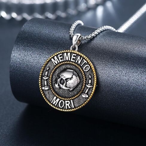 YueYuan Memento Mori Necklace 925 Sterling Silver Skull Pendant Retro Gothic Necklace Memento Mori Jewelry Gifts for Men in Kuwait