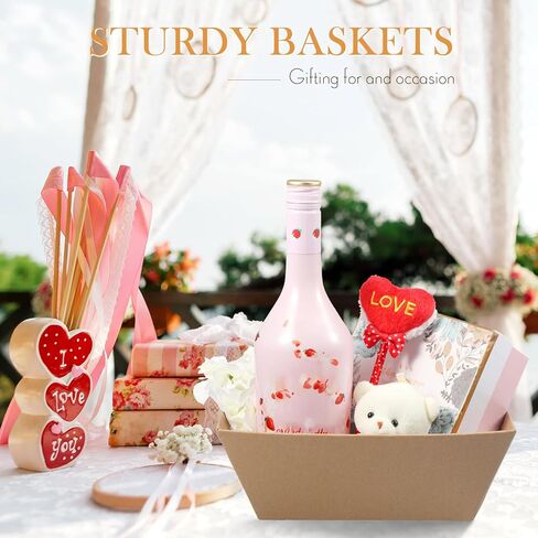 Potchen 12 قطعة سلة للهدايا، 9.8 × 6.5 بوصة صواني من الورق المقوى الفارغة القوية مع مقابض سلة الهدايا السائبة صينية السوق لصالح عيد ميلاد عيد الحب وعيد الشكر وعيد الميلاد والزفاف (أحمر، بسيط) in Kuwait