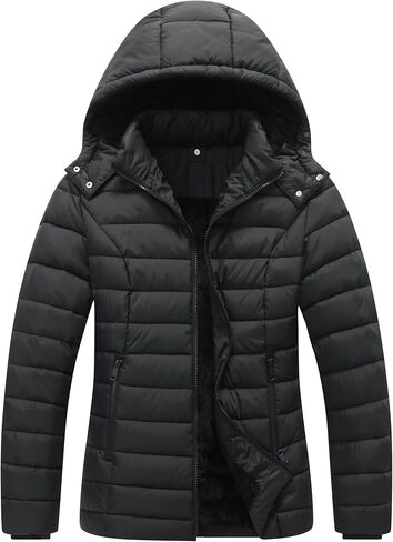 Women's Quilted Down Coat Waterproof Warm Thicken Flannel Lined with Detachable Hood Windproof Winter Puffer Jacket in Saudi Arabia