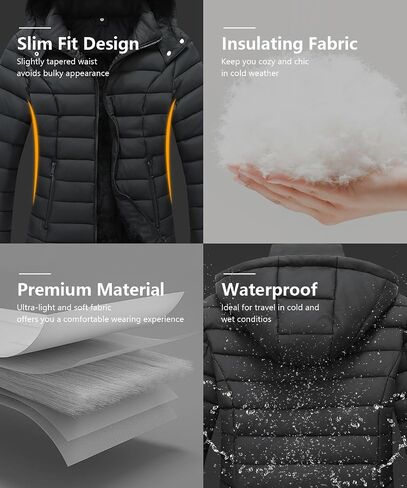 Women's Quilted Down Coat Waterproof Warm Thicken Flannel Lined with Detachable Hood Windproof Winter Puffer Jacket in Saudi Arabia