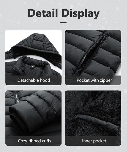 Women's Quilted Down Coat Waterproof Warm Thicken Flannel Lined with Detachable Hood Windproof Winter Puffer Jacket in Saudi Arabia