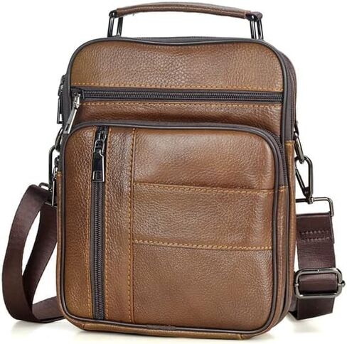 Genuine Leather Messenger Bag for Men Adjustable Shoulder Strap Lightweight Travel Work Laptop Tablet Bag in Saudi Arabia