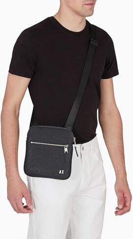 Armani Exchange Men's Elba ، أساسي ، شعار في كل مكان ، Crossbody Front Zip Flat ، مقاس واحد in Saudi Arabia