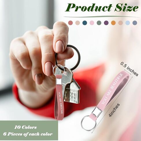 60 pcs Inspirational Quote Key Chains Silicone Motivational Key Chains Employee Appreciation Gifts Teacher Appreciation Gifts in Saudi Arabia