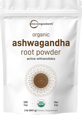 Micro Ingredients Organic Ashwagandha Root Powder | 2 Pound, No Filler, No Additives, Highly Purified | Active Withanolides, Adaptogenic Ayurvedic Herbal Supplements, No GMO, Gluten Free, India Origin in Saudi Arabia