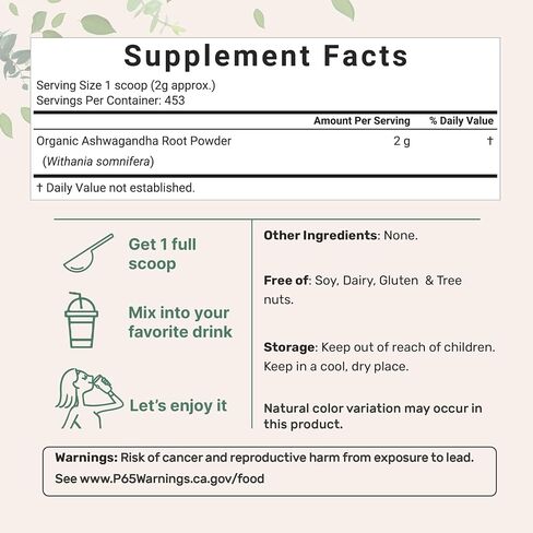 Micro Ingredients Organic Ashwagandha Root Powder | 2 Pound, No Filler, No Additives, Highly Purified | Active Withanolides, Adaptogenic Ayurvedic Herbal Supplements, No GMO, Gluten Free, India Origin in Saudi Arabia