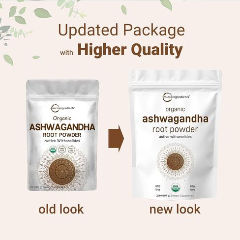 Micro Ingredients Organic Ashwagandha Root Powder | 2 Pound, No Filler, No Additives, Highly Purified | Active Withanolides, Adaptogenic Ayurvedic Herbal Supplements, No GMO, Gluten Free, India Origin in Saudi Arabia