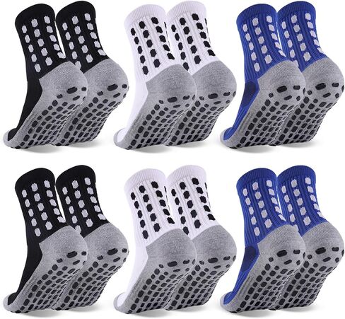 6 Pairs Kids Grip Soccer Socks Cushioned Non Slip Football Athletic Sports Socks for Boys Girls in Kuwait
