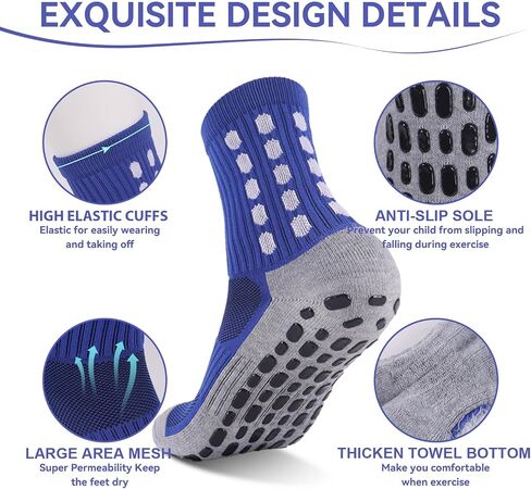 6 Pairs Kids Grip Soccer Socks Cushioned Non Slip Football Athletic Sports Socks for Boys Girls in Kuwait