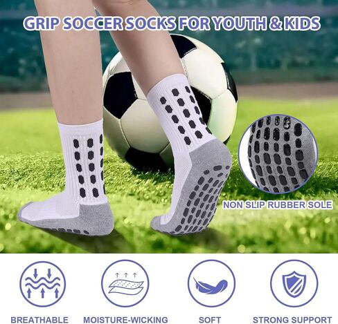 6 Pairs Kids Grip Soccer Socks Cushioned Non Slip Football Athletic Sports Socks for Boys Girls in Kuwait