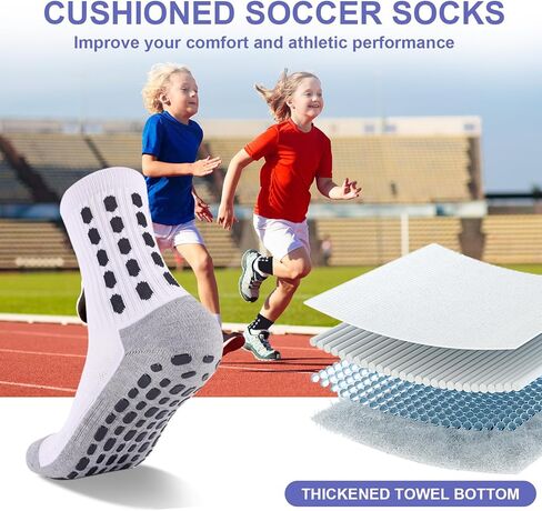 6 Pairs Kids Grip Soccer Socks Cushioned Non Slip Football Athletic Sports Socks for Boys Girls in Kuwait