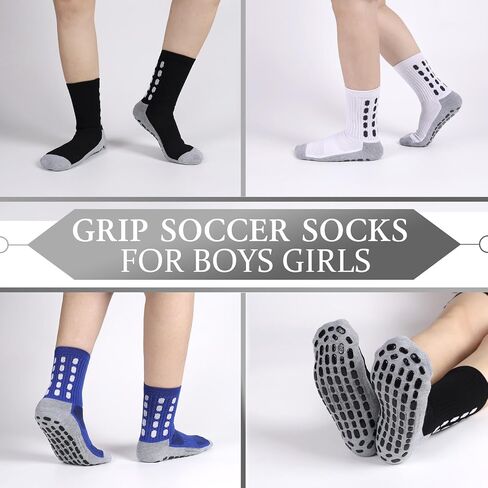 6 Pairs Kids Grip Soccer Socks Cushioned Non Slip Football Athletic Sports Socks for Boys Girls in Kuwait