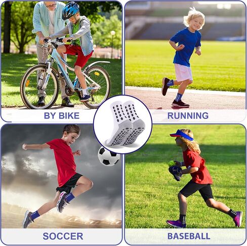 6 Pairs Kids Grip Soccer Socks Cushioned Non Slip Football Athletic Sports Socks for Boys Girls in Kuwait